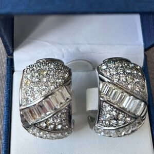 Silver-Tone Clip-On Costume Jewelry Earrings with Clear Crystals